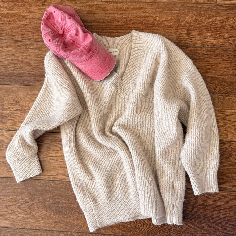 Thread & Supply Cream V-Neck Knit Sweater